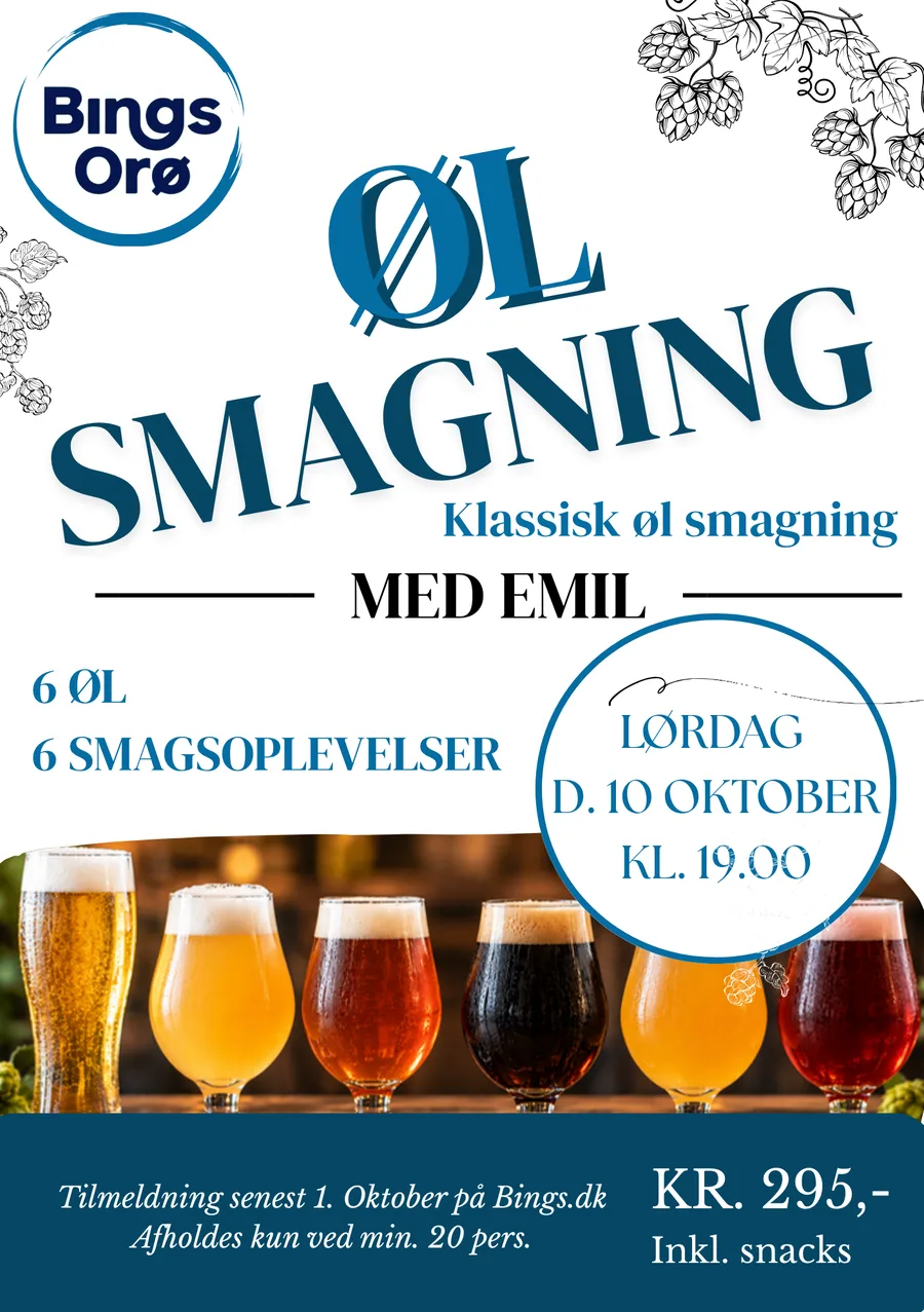 Plakat for klassisk ølsmagning med Emil hos Bings Orø den 10. oktober