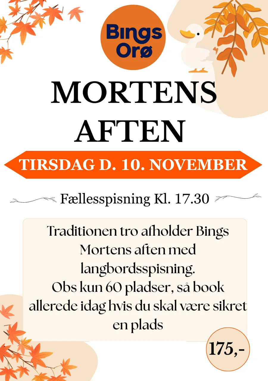 Plakat for Mortens aften hos Bings Orø den 10. november